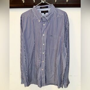 Tommy Hilfiger Golf Mens L/S Blue White Pocket Striped Dress Shirt Size XXL